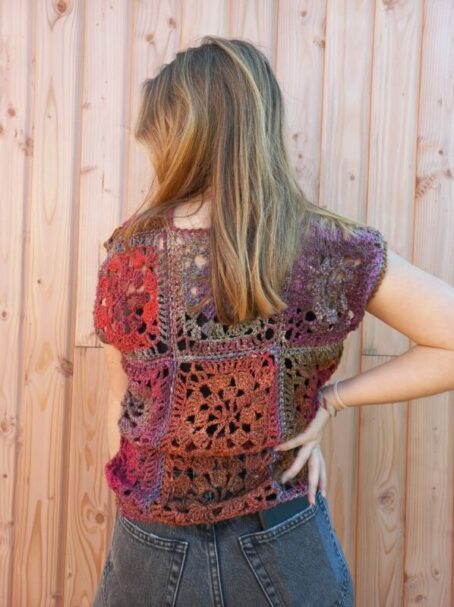 gilet crochet sans manches dos en laine noro laines aquareve