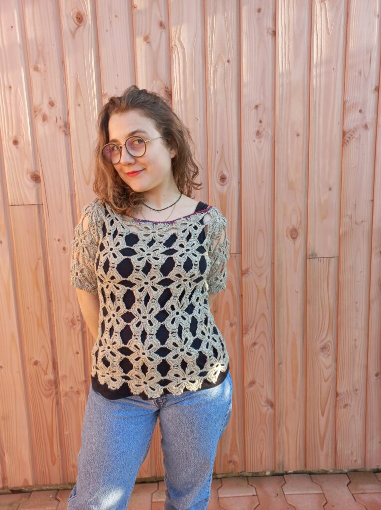 pull crochet soie ficelle face 3 laines aquareve