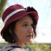 chapeau été crocheté en raphia rose laines aquareve