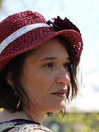 chapeau été crocheté en raphia rose laines aquareve