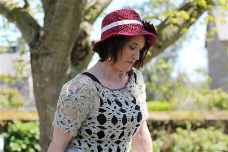 chapeau été crocheté en raphia rose laines aquareve