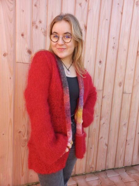 veste rouge mohair 2 laines aquarêve