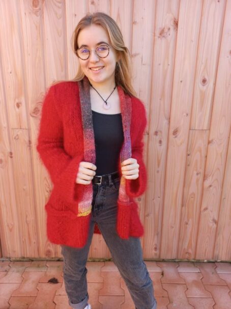 veste rouge mohair laines aquarêve